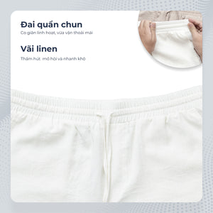 Quần Shorts Nam Linen Polomanor Màu Trắng Vải Linen Regular Fit
