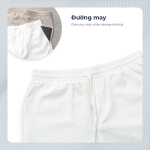 Quần Shorts Nam Linen Polomanor Màu Trắng Vải Linen Regular Fit