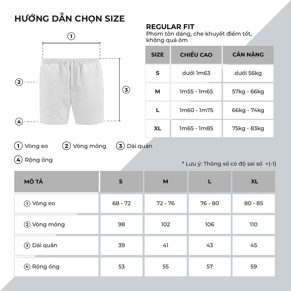 Chi Tiết Bảng Size Quần Shorts Nam Linen Polomanor Màu Trắng Vải Linen Regular Fit