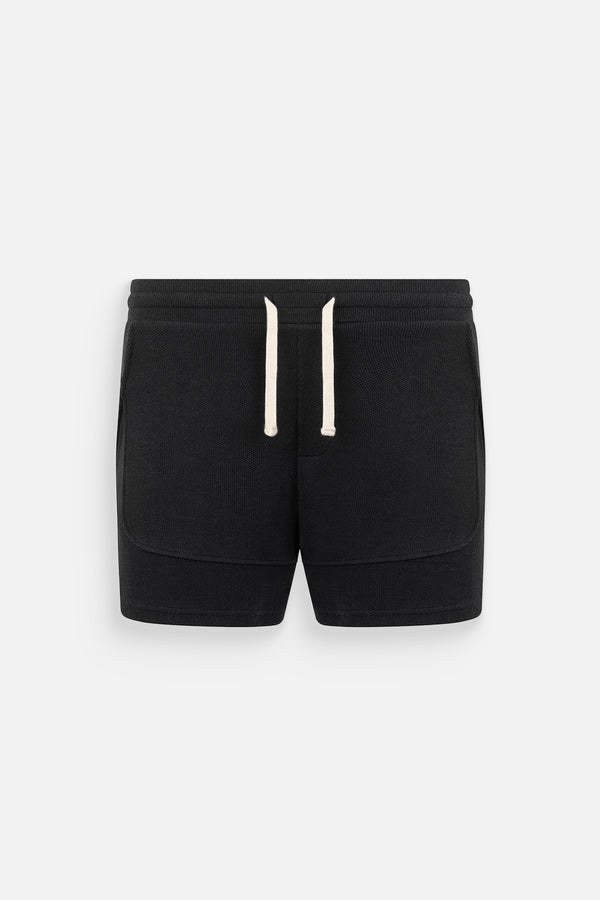 Quần Shorts Nam Nỉ Polomanor Màu Đen Vải Nỉ Chân Cua Regular Fit