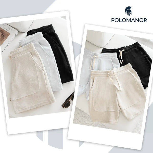 Quần Shorts Nam Nỉ Polomanor Màu Đen Vải Nỉ Chân Cua Regular Fit