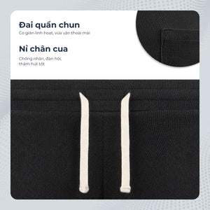 Quần Shorts Nam Nỉ Polomanor Màu Đen Vải Nỉ Chân Cua Regular Fit