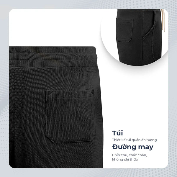 Quần Shorts Nam Nỉ Polomanor Màu Đen Vải Nỉ Chân Cua Regular Fit