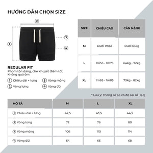 Chi Tiết Bảng Size Quần Shorts Nam Nỉ Polomanor Màu Đen Vải Nỉ Chân Cua Regular Fit