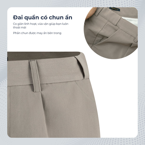 Chi Tiết Chun Ẩn Quần Shorts Tây Nam Polomanor Màu Xám Be Khaki Tây Regular Fit