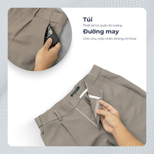 Chi Tiết Khoá Kéo Quần Shorts Tây Nam Polomanor Màu Xám Be Khaki Tây Regular Fit