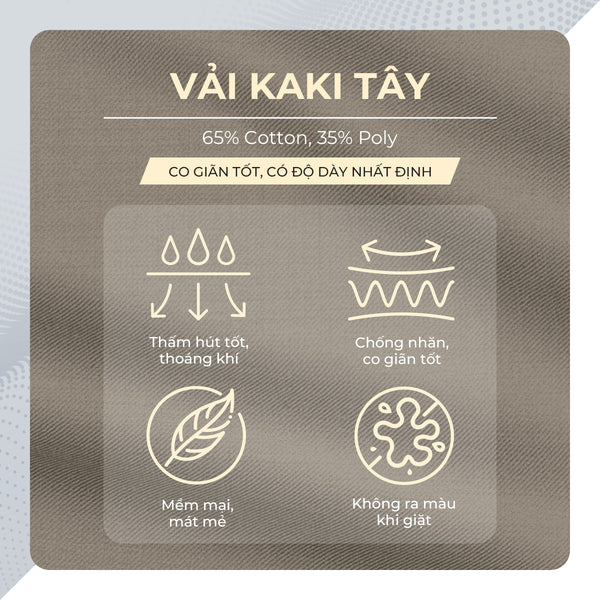 Chi Tiết Chất Vải Quần Shorts Tây Nam Polomanor Màu Xám Be Khaki Tây Regular Fit