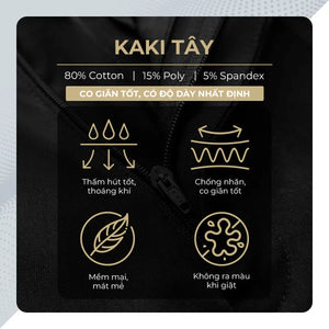 Chi Tiết Chất Vải Quần Dài Nam Smart Fit Khaki Polomanor Màu Đen Khaki Tây Regular Fit