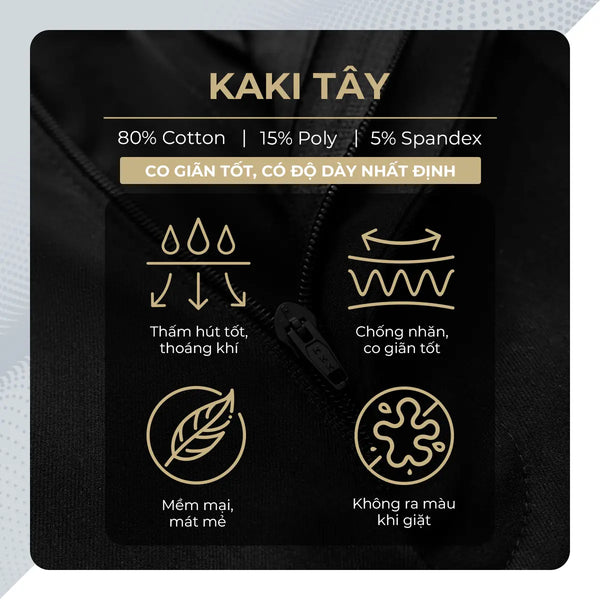 Chi Tiết Chất Vải Quần Dài Nam Smart Fit Khaki Polomanor Màu Đen Khaki Tây Regular Fit