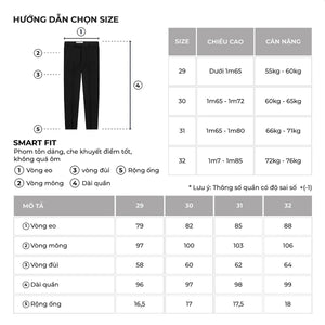 Chi Tiết Bảng Size Quần Dài Nam Smart Fit Khaki Polomanor Màu Đen Khaki Tây Regular Fit