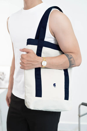 Túi Tote Polomanor V2 Canvas Màu Be Xanh Navy Chi Tiết 2