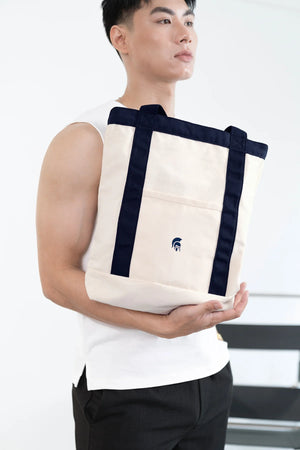 Túi Tote Polomanor V2 Canvas Màu Be Xanh Navy Chi Tiết 4