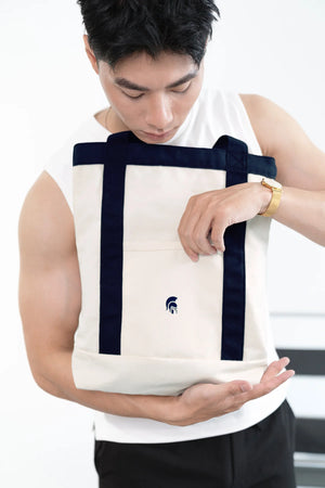 Túi Tote Polomanor V2 Canvas Màu Be Xanh Navy Chi Tiết 5